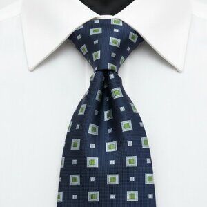 Tino Cofina Silk Tie Geometric Cubes Blue Green Turquoise Formal Business Dress